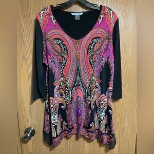Nygard Vibrant Black and Pink Paisley Top